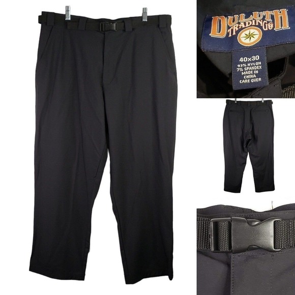 Duluth Other - Duluth Trading Co Cargo Pants Mens 40x30 Belted Black Nylon Hiking Zip Fly